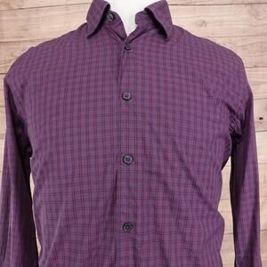 Saks Fifth Avenue Shirt Mens Large Purple Plaid Cotton Button Front Long Sleeve
